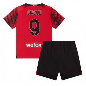 AC Milan Olivier Giroud #9 Hemmaställ Barn 2023-24 Kortärmad (+ Korta byxor)